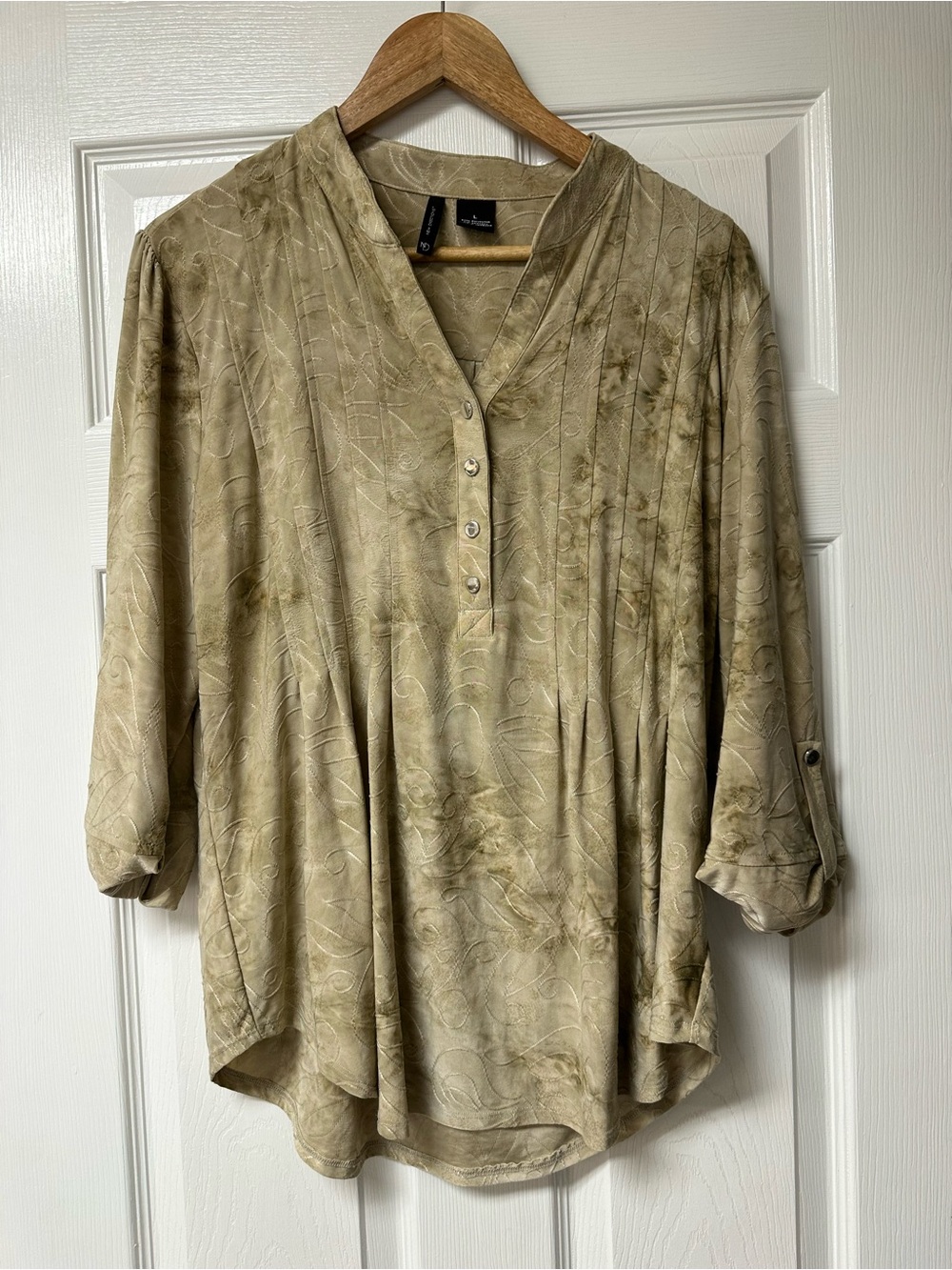 new directions Olive-Tone V-Neck Henley Blouse